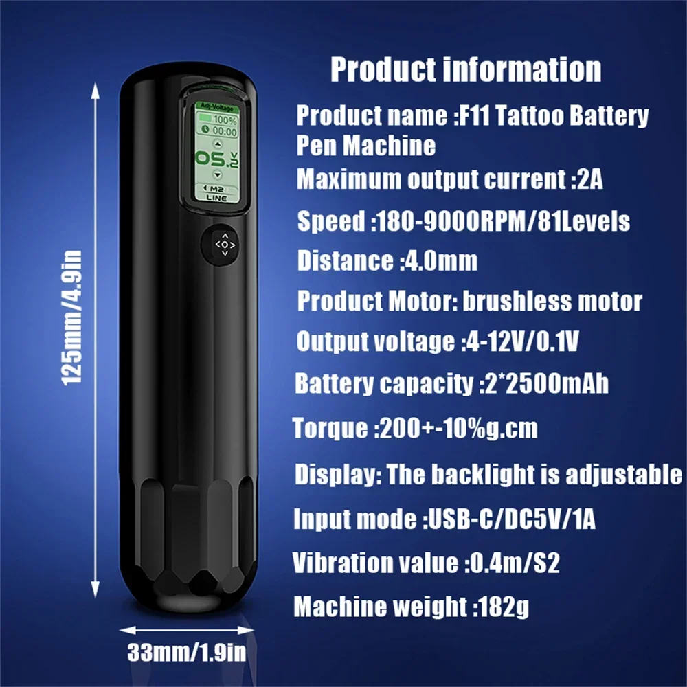 YILONG Wireless Tattoo Machine Rotaty Battery Pen Brushless Motor with 2000mAh Battery LED Digital Display For Tattoo Body Art