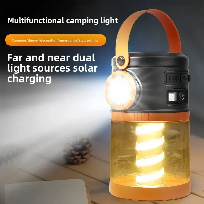 

Outdoor Solar Camping Light,Power Display,Double Light Source Lamp,Handle,Portable,Power Bank,Emergency,Camping,Night Fishing