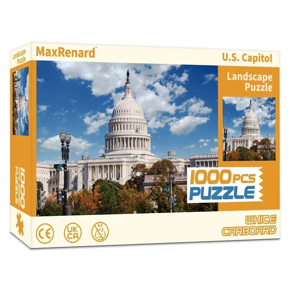 MaxRenard High Quality 1000pcs Construction Jigsaw Puzzle for Adult U.S. Capitol with Glue Sheets Home Decoration Family Game