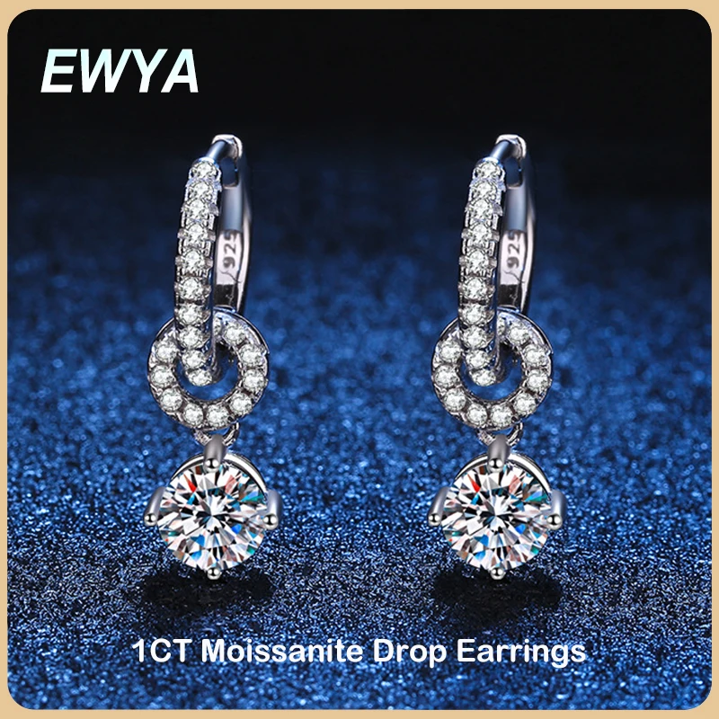 EWYA Real 1CT Moissanite Drop Earrings For Women Party Fine Jewelry S925 Sterling Silver GRA Certified Diamond Earring Wholesale