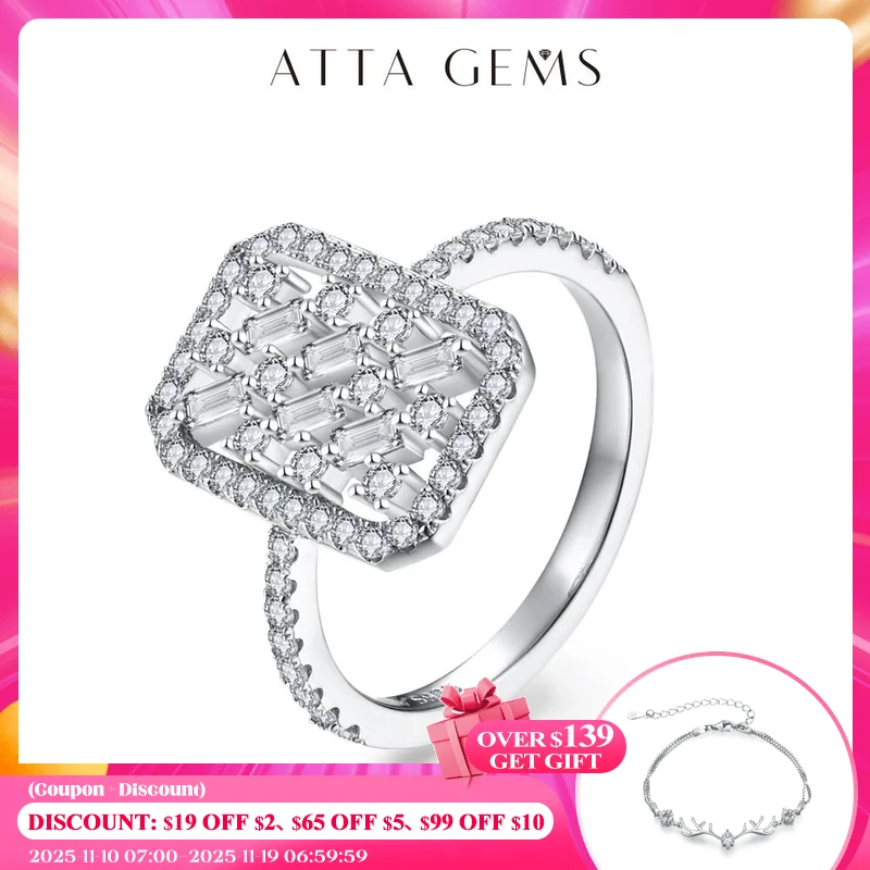 

ATTAGEMS D Color Luxurly Moissanite Ring for Women Man Real 925 Sterling Silver White Gold Plated Engagement Anniversary Jewelry