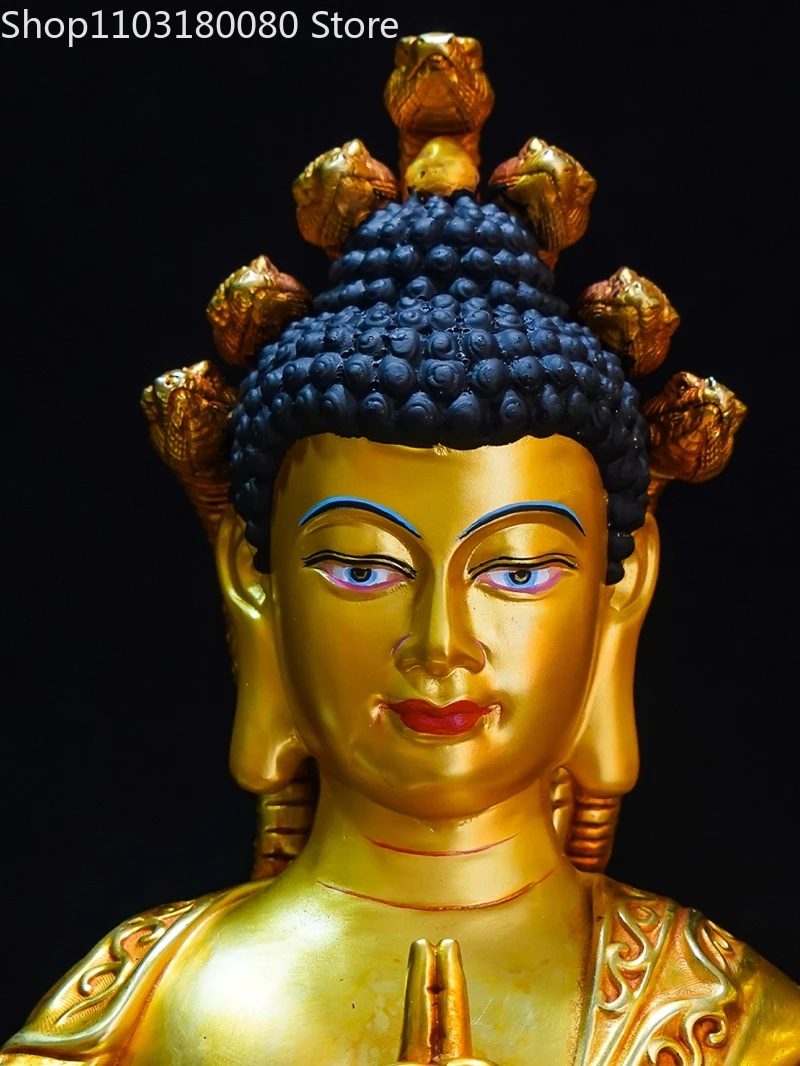 Copper Gilt Hand-Chased Nagaraja Buddha Statue Painted Face Tibetan Dragon King Buddha Sculpture Altar Decor,30cm,21cm,15cm