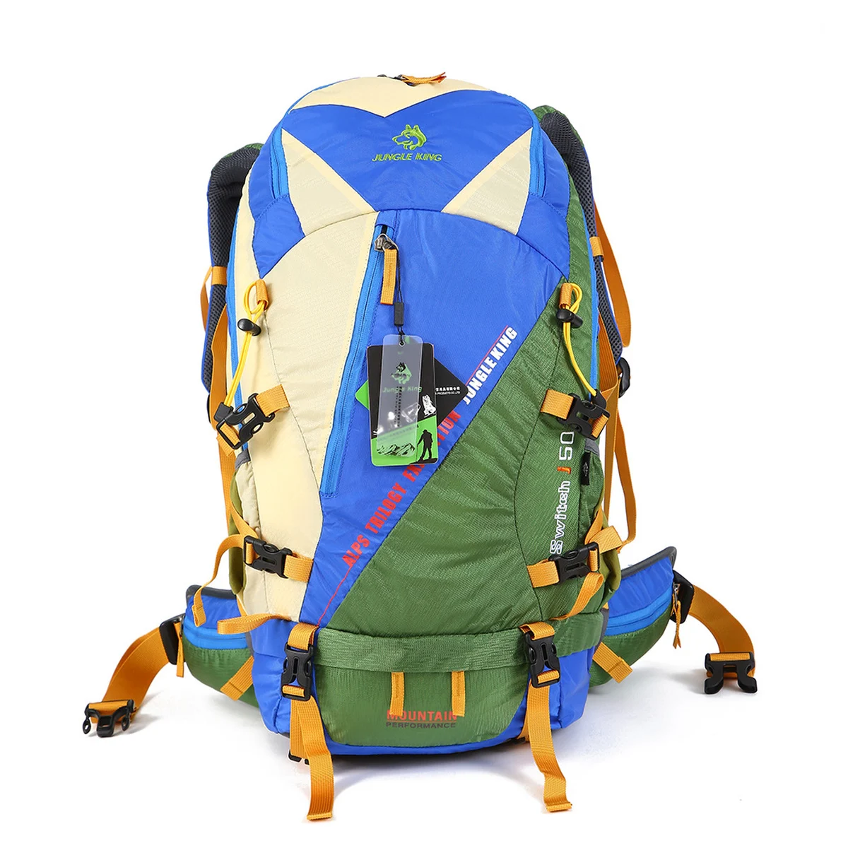 50L Nylon Hiking Backpack Outdoor Trekking Camping Rucksack with Padded Hip Belt Adjustable Straps and Multiple Storage Pockets