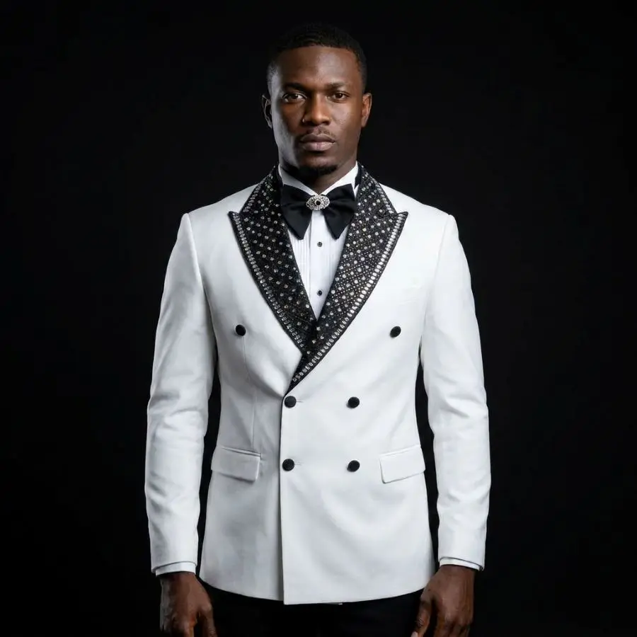 Luxury Beaded Men Suits for Wedding Party Double Breasted Groom Tuxedo for Man Slim Fit Blazer Pants Set 2 Pieces 2026 New