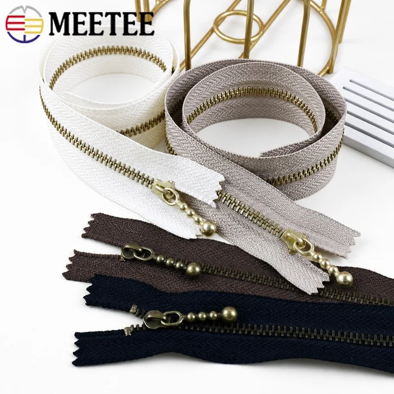 

5Pc Meetee 3# Metal Zippers 15/20/30/40cm Closure Zips Bag Pocket Bronze Zip Slider Replace Zipper Repair Kit Sewing Accessories