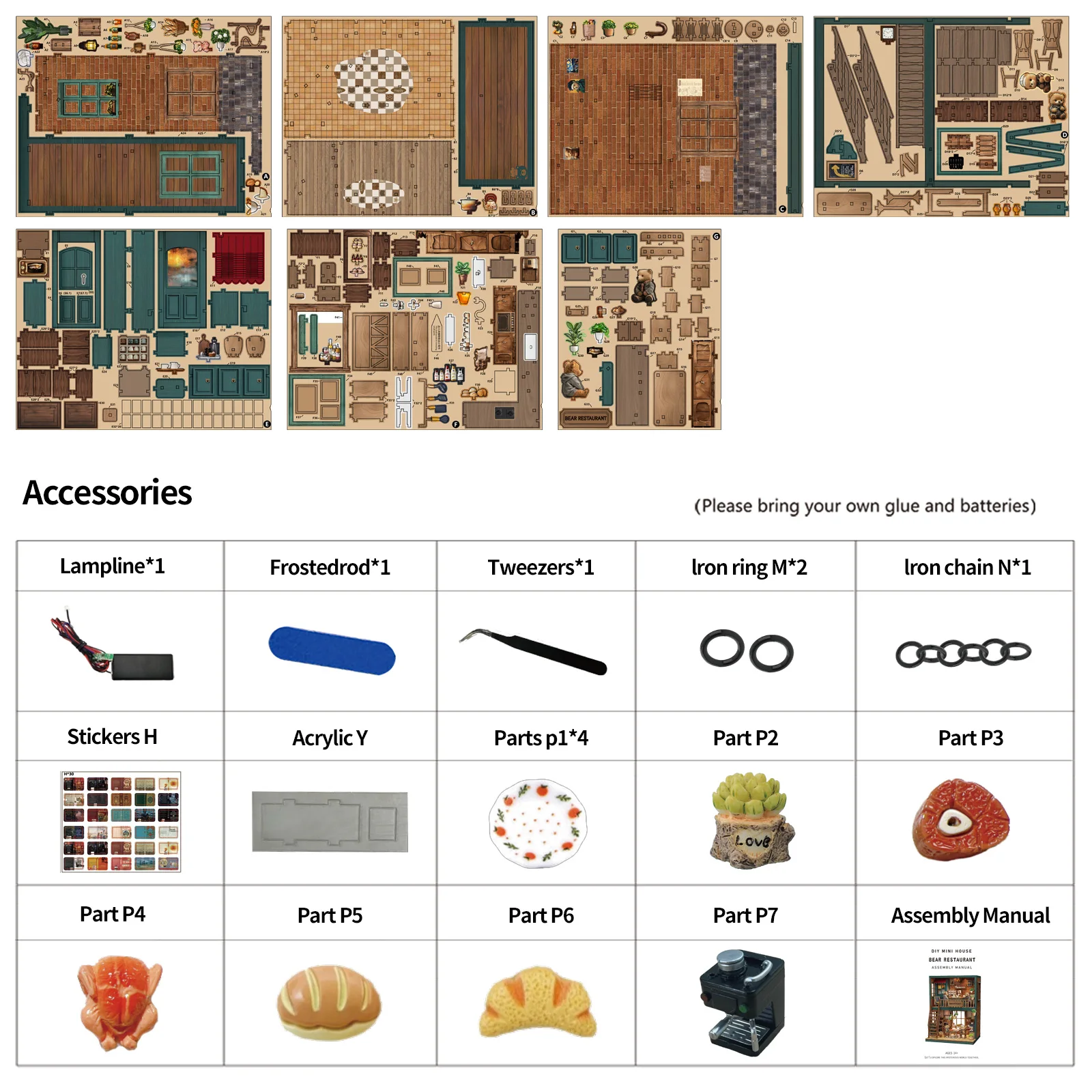 لتقوم بها بنفسك دمية خشبية لطيف الدب مطعم نموذج مصغر مع مجموعة الأثاث ثلاثية الأبعاد تجميع لعبة للأطفال الكبار هدية كازا #6