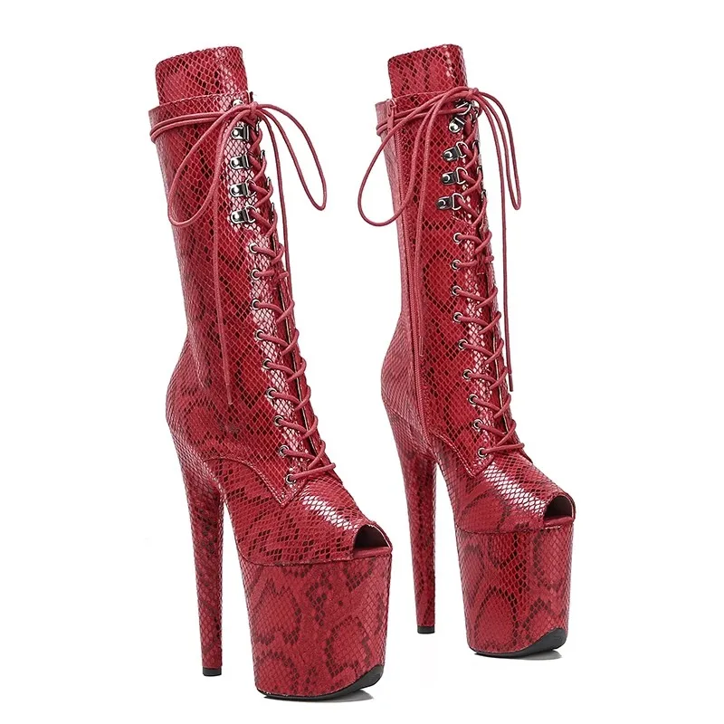 

Sexy Women 20CM/8inches Snake Grain PU Upper Plating Platform Fashion High Heels Boots Pole Dance Shoes 304