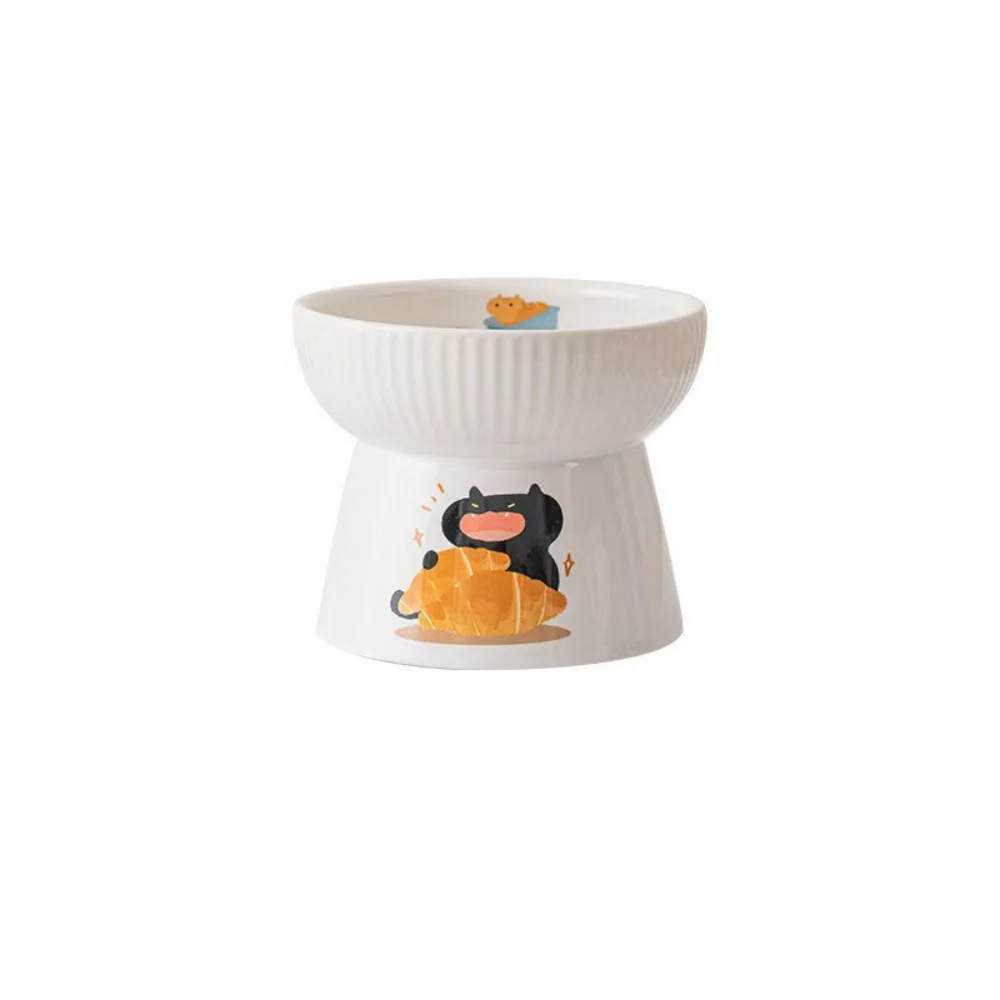 

Cute Ceramic Cat Bowl Cartoon Anti Tipping Pet High Foot Bowl Large Capacity Slanted/Flat Mouth Dog Food Feeding Basin