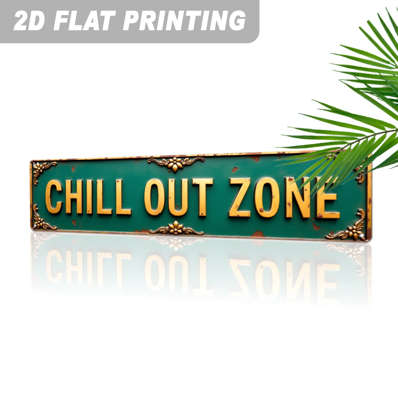 2D Flat - 1pc 2D Flat Vintage Metal Sign | Large Golden Luxurious Wall Decor with 