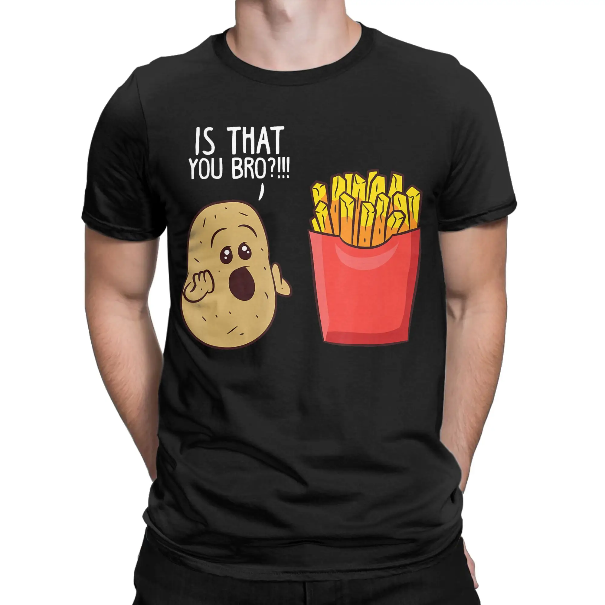 Hamburger French Fries Combo Snacks Fast T-Shirts for Men Potato is That You Bro Fun Cotton Tee Shirt Short Sleeve T Shirts