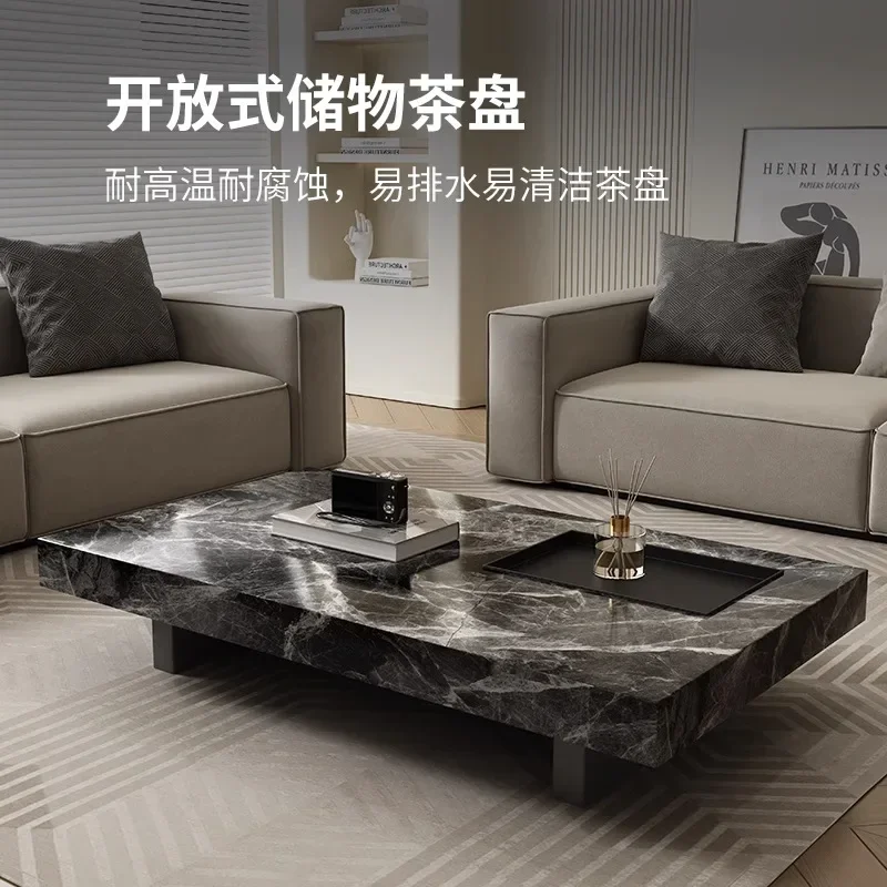 Italian minimalist slate coffee table Modern minimalist small apartment living room home business office rectangular coffee tabl - Image 3
