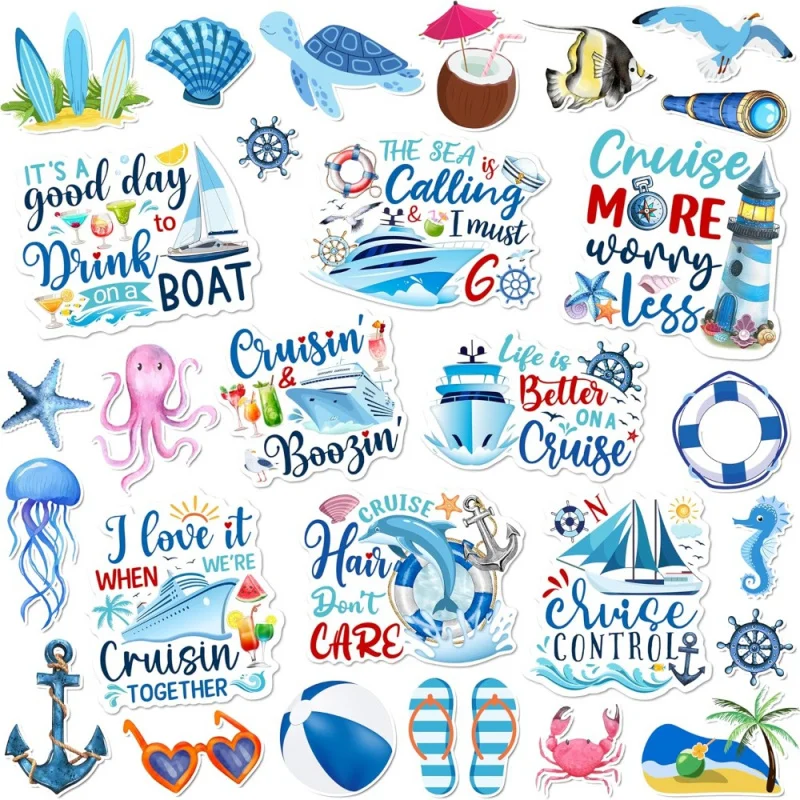 27pcs Set Summer Beach Cruise Door Magnetic Decorations -Waterproof & Scratch-Resistant Car/Cruise Door Magnets for Essential