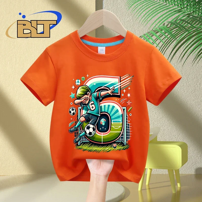 6-year-old boy birthday T-shirt summer kids cotton short-sleeved football fan clothing