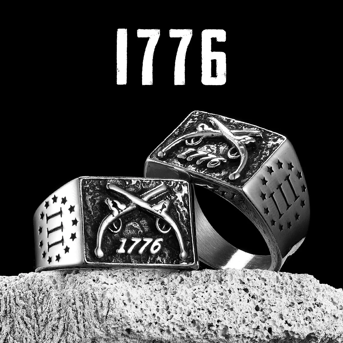 1776 American Independence Men Rings Stainless Steel Women Jewelry Vintage Punk Cool Stuff Fashion Accessories Gift Wholesale