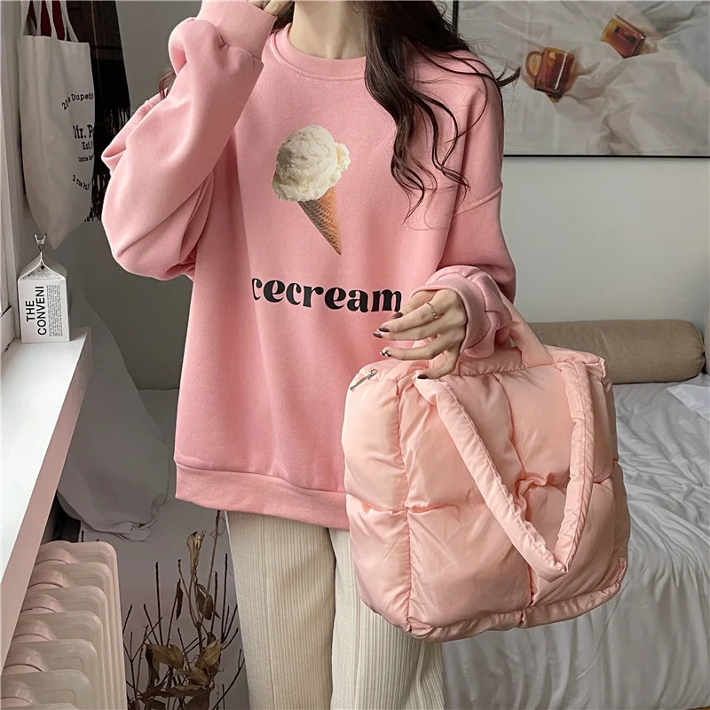 Women Soft Space Cotton Handbag New Arrival Down Large Capacity Shoulder Bags Winter Totes Big Gilrs Handbag sac