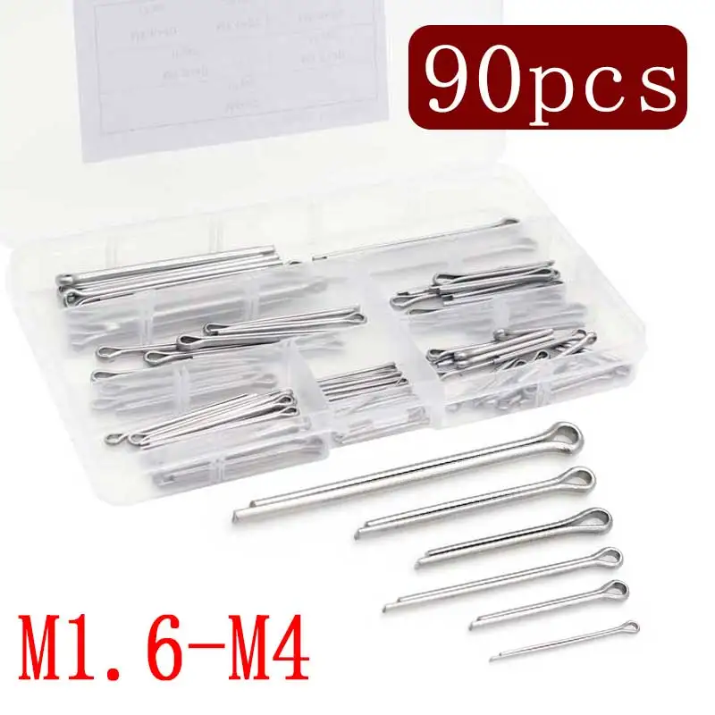 Cotter Pin Assortment Kit 90pcs 304 Stainless Steel Split Pin Fastener Clips Straight Hairpins Clip Tractor for Hitch Pin Lock