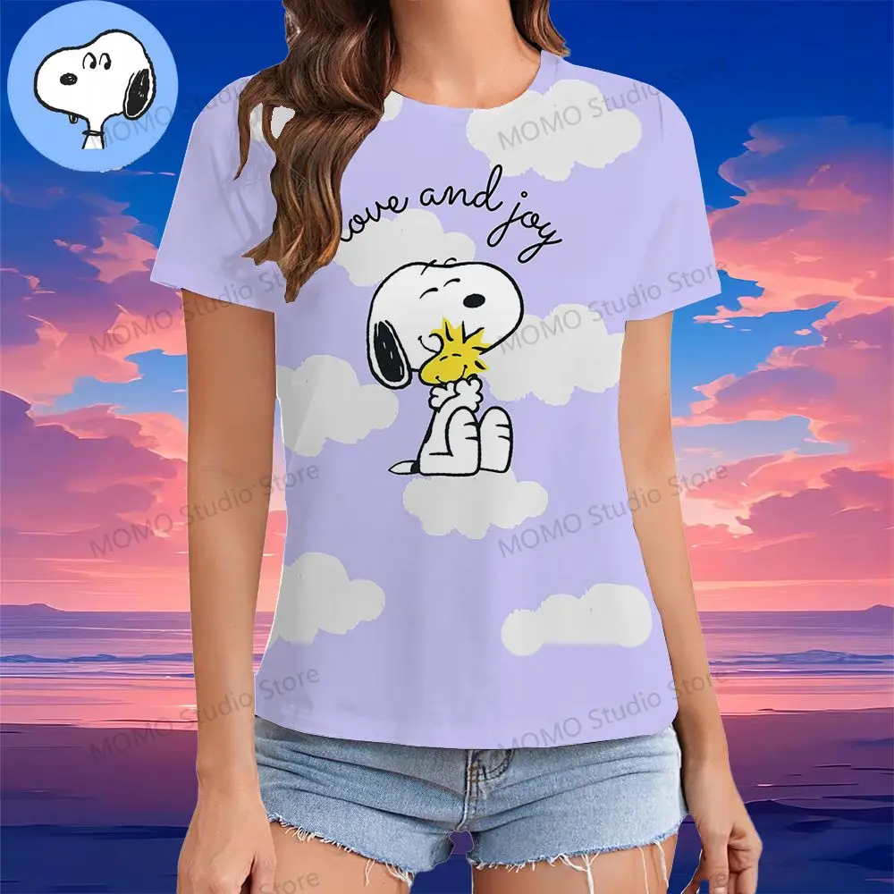 Anime Snoopy 3D Print 2024 Women\'s Clothes O-Neck Y2k Tshirt XS-3XL T-shirt Kawaii Casual Tops Summer Tees Short Sleeve Fashion