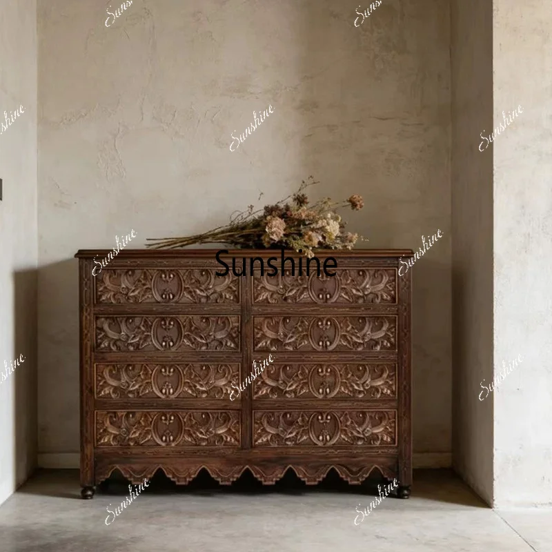 Solid wood chest, porch side cabinet, carved storage cabinet