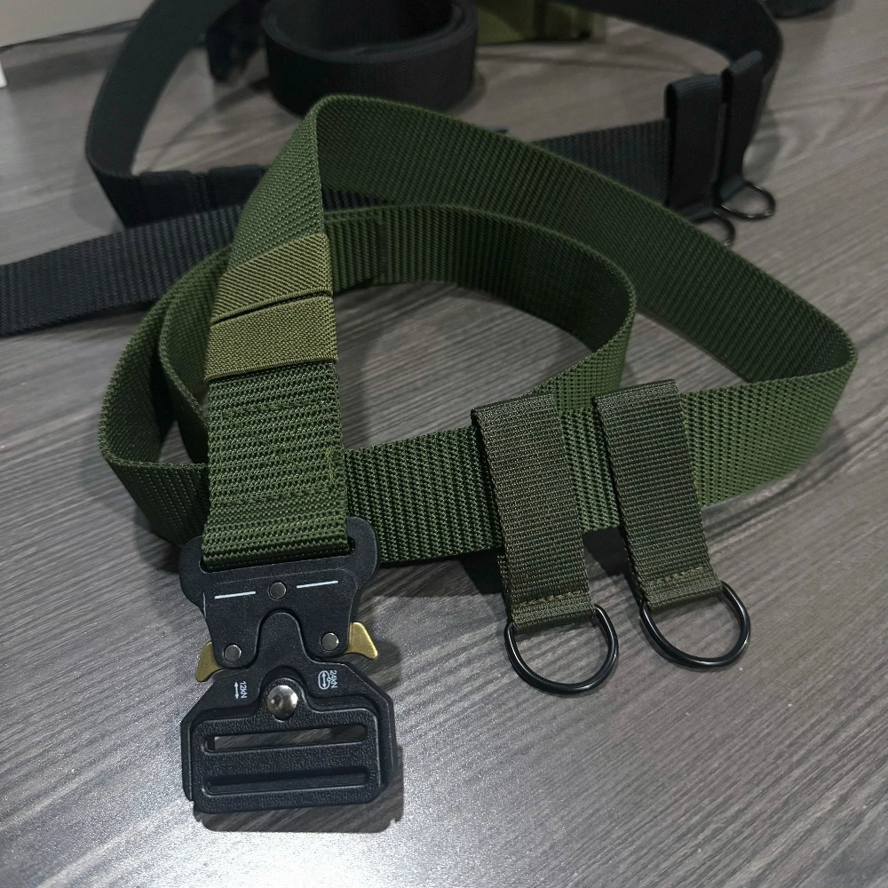 Cinto de nylon de tamanho grande, 120cm-160cm, com anel d, fivela automática militar, caça ao ar livre, cinto tático multifuncional masculino