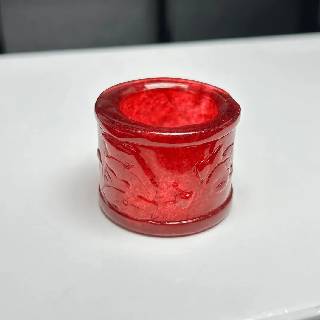 Certified Natural Ice Red Burmese Jade Jadeite Carved Amulet archery thumb Rings view 5