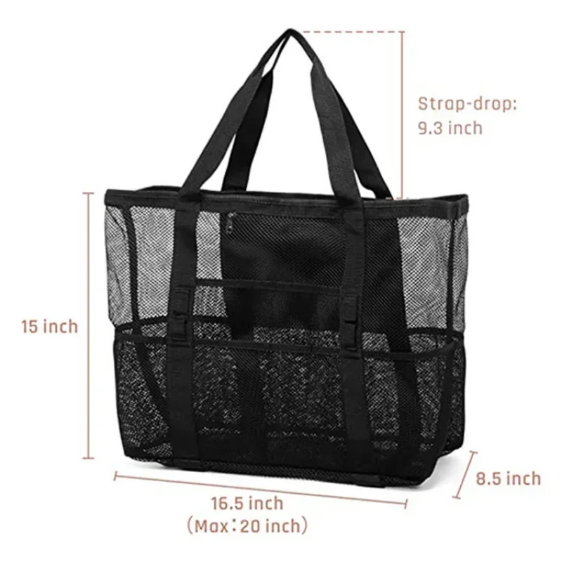 Big Size Beach Bag For Toys Waterproof Underwear Pocket Tote 8 Pockets Summer Large Towels Mesh Durable