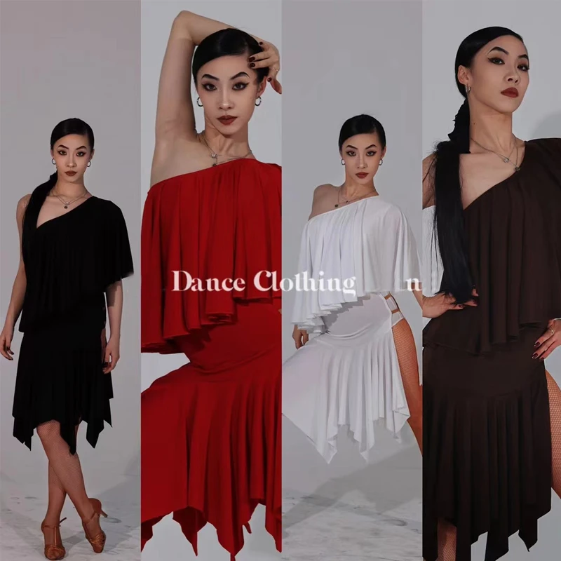 

Sexy Latin Dance Clothing Women'S Ruffled Tops Slit Skirt Adults Chacha Salsa Ballroom Dance Competition Costumes SL10276