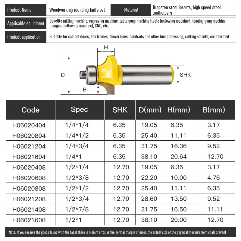 LIDIAO Punte per fresatura in carburo di tungsteno per fresa per legno Strumenti di carpenteria Gambo da 6,35 mm Angolo CNC Rotondo Strumenti per la