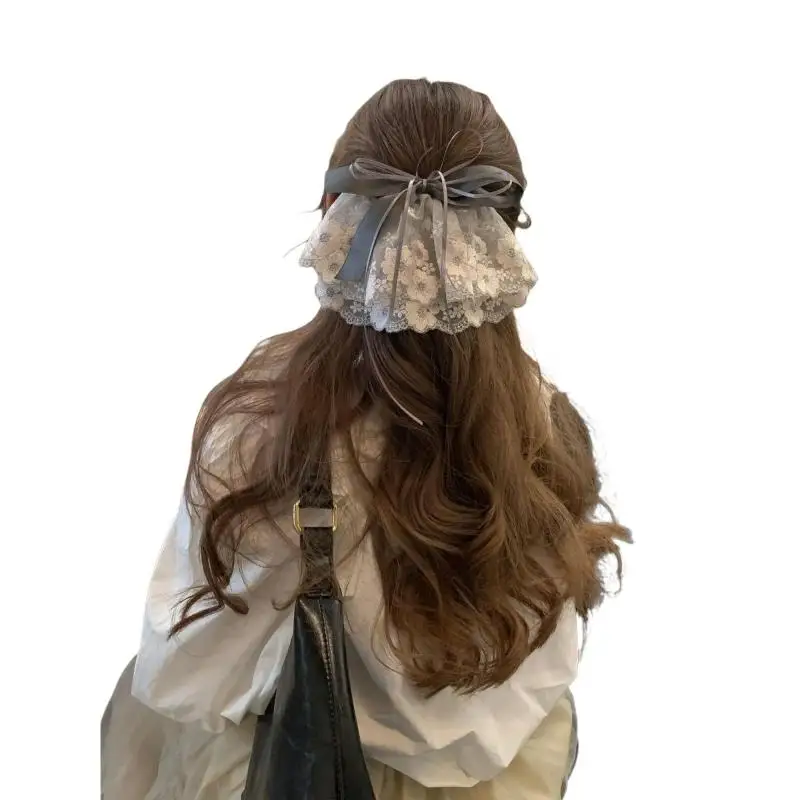 Spitzen-Schleifen-Haarspange für Damen, koreanische Vintage-Blumen-Haarspangen, Halb-Pferdeschwanz-Haarnadeln, süße Haar-Accessoires, Mädchen-Geschenk – Detail 6