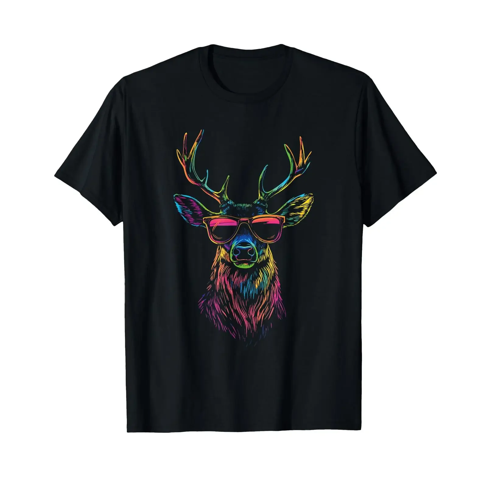 Cooler Hirsch mit Sonnenbrille Tiermotiv Wildtier T Shirt vintage Washed Soft Unisex Stretched homme streetwear Versatile