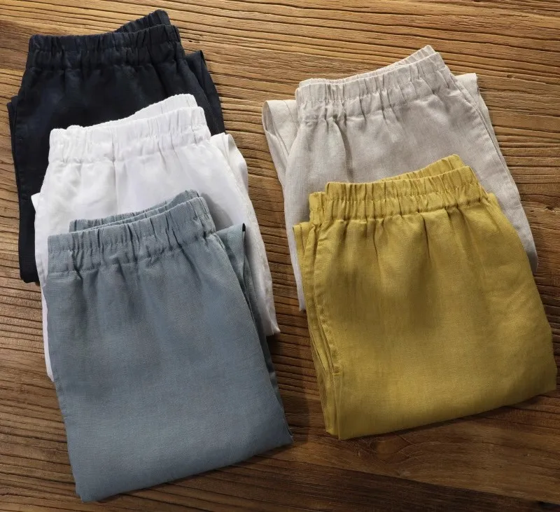 

14 pieces of pure linen cropped pants for women in summer, thin cotton and linen, Haren wide leg pants, loose and slimming, smal