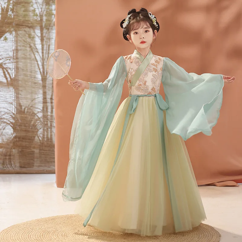 Hanfu Girls Spring 2024 New Tang Dress Traditional Chinese Dresses Children's Ancient Costume Fashion Princess Style Gauze Skirt