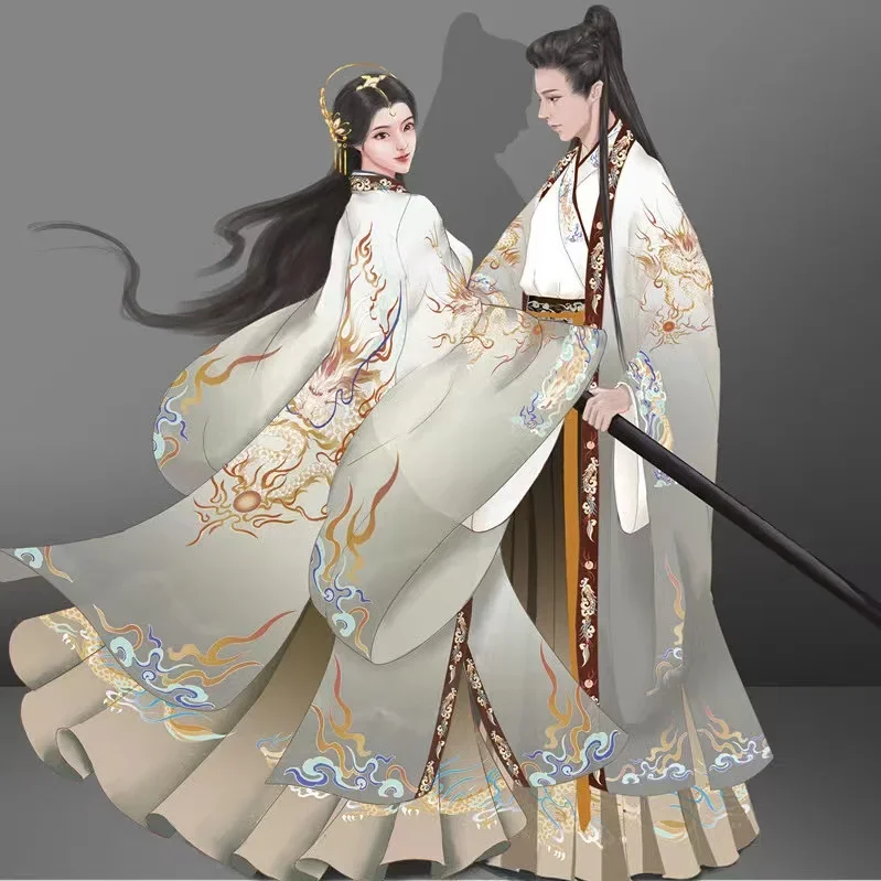 

Chinese Weijin Period Clothing Classic Niche Culture Printing Hanfu Dress Set Super Beautiful Dragon Hanfu Men Women Traditional