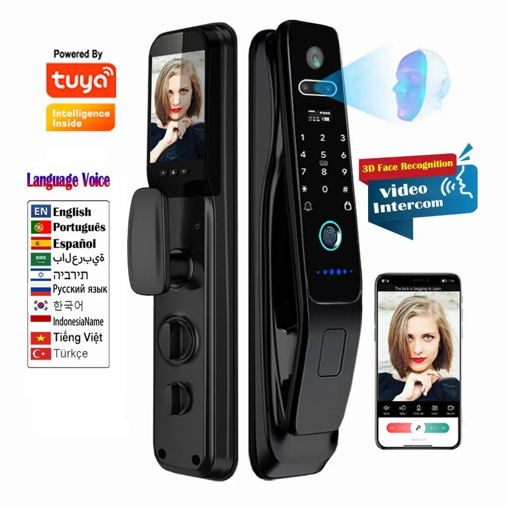 Face Tuya Wifi Camera App Digital Electronic Door Lock Waterproof Fingerprint Video Intercom Code Smart Lock With Nfc Card Key