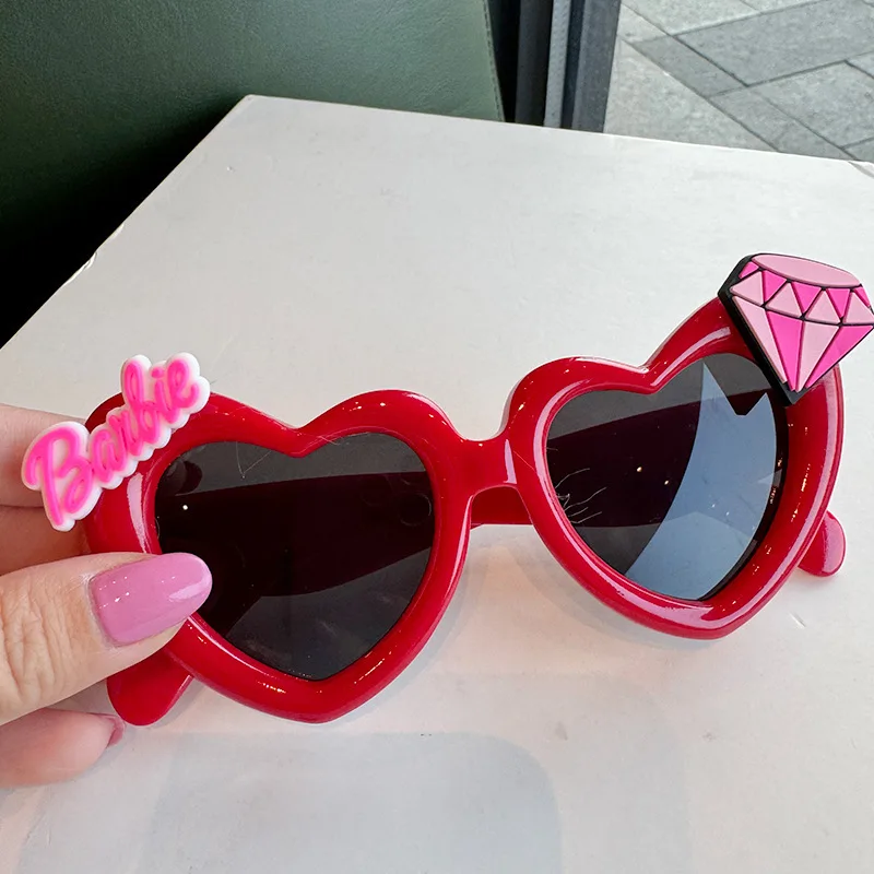 Barbie Cartoon Pink Sunglasses for Girls Kawaii Heart Shaped Princess Glasses Photo Props Cute Kids Toys Christmas Gifts