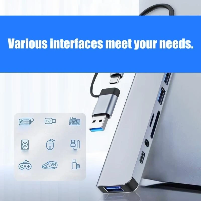 

USB C+USB3.0 Hub Dongle 3xUSB2.0+1xUSB3.0+1xType C Card Reader Adapter 8 Port Adapter Hub for Laptops Keyboards