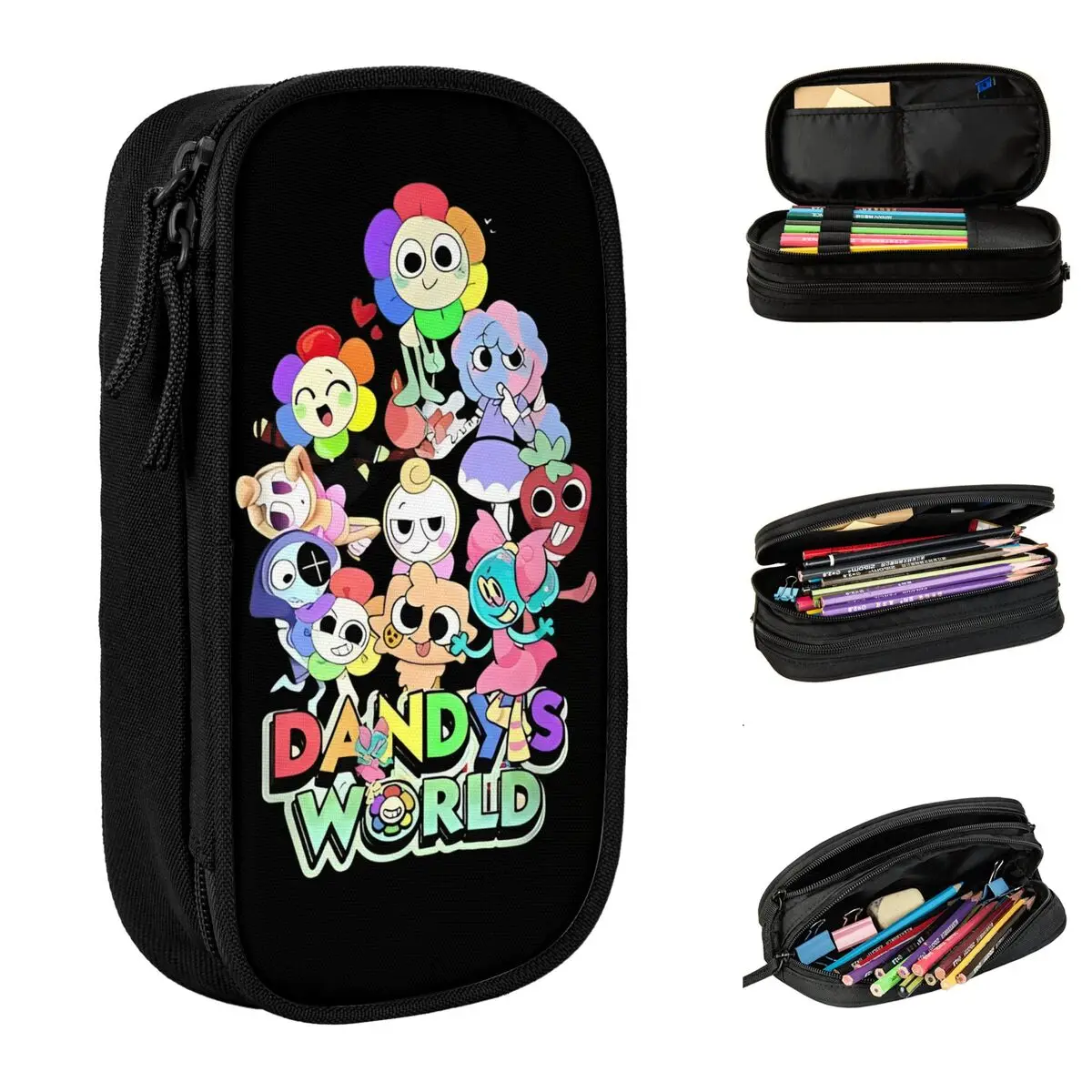 Dandy's World Cartoon Pencil Cases Lovely Horror Game Pen Bag for Student Large Storage Office Zipper Pencil Pouch