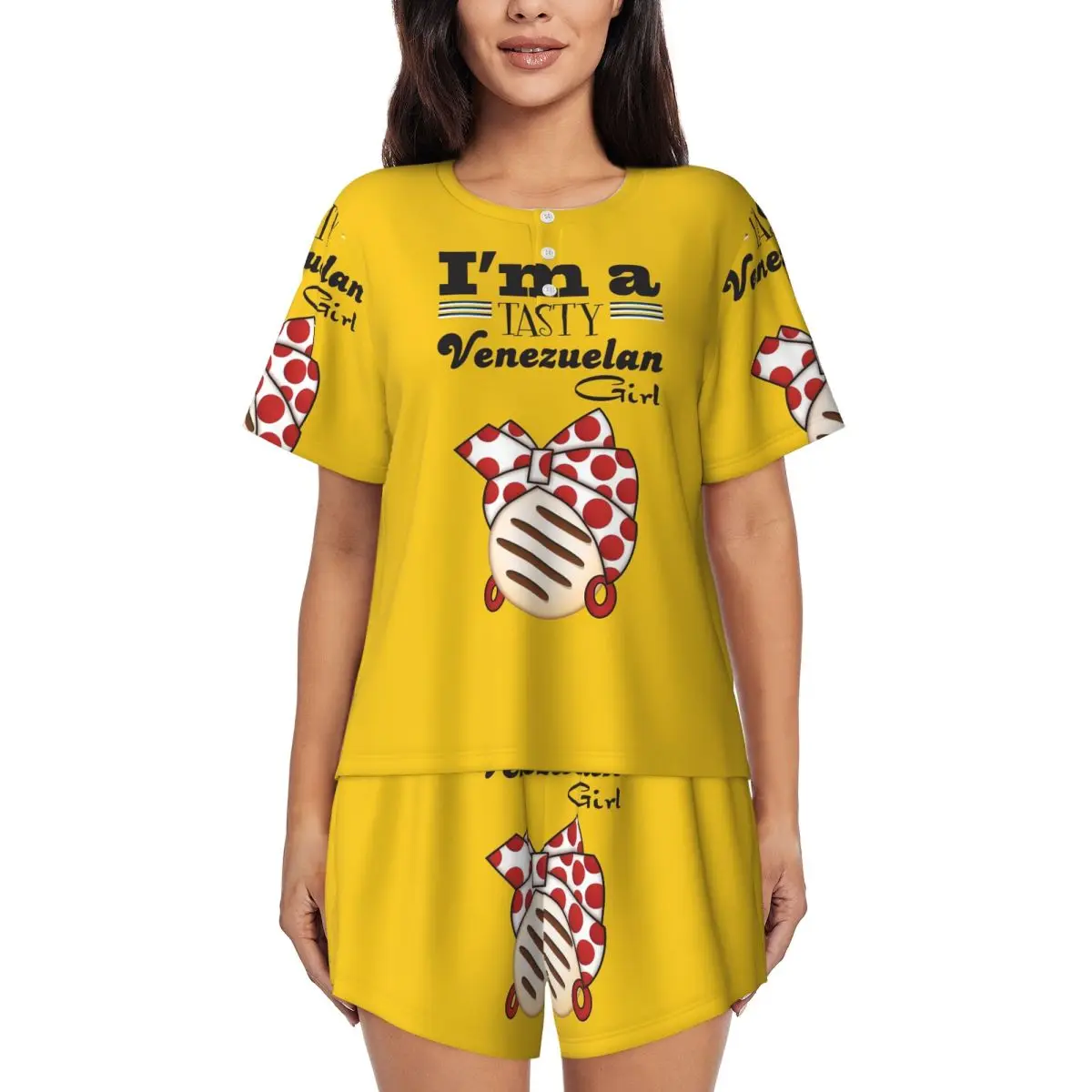 

Arepa Venezuela Im A Tasty Venezuelan Girl Round Neck Short Sleeves Nightdress for Sleepshirts Women Soft Pajama Set Short Pants