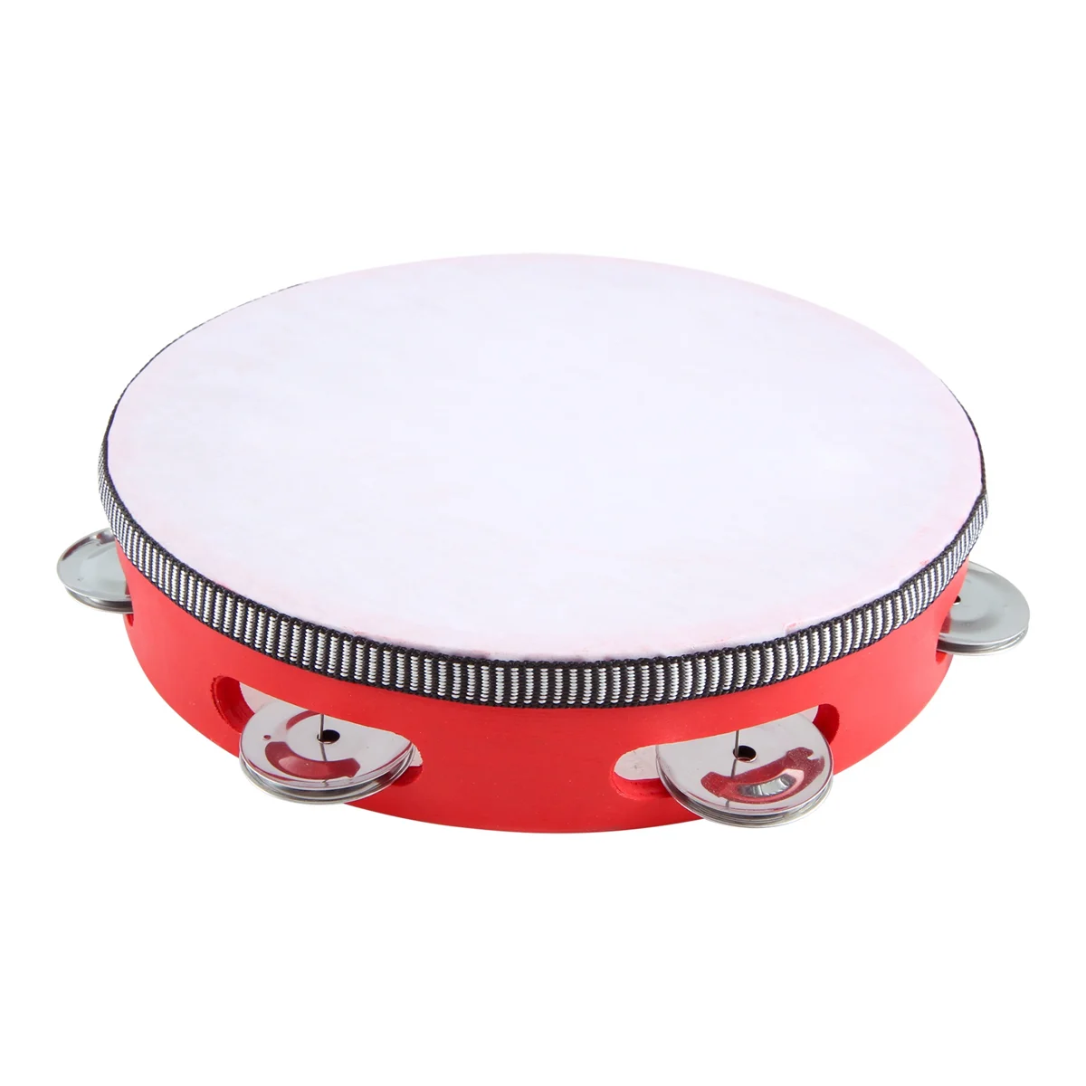 8inch Musical Tambourine Tamborine Drum Round Percussion Gift for KTV Party Red