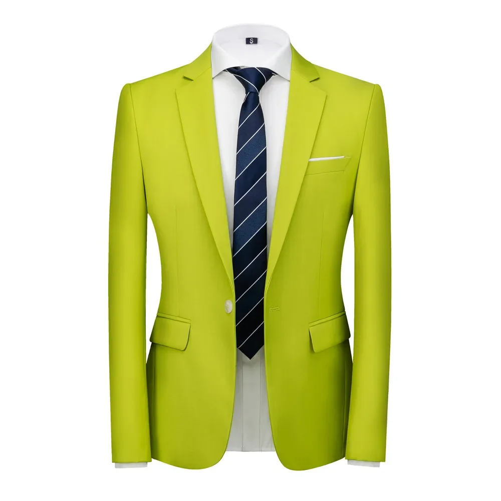 Plus Size 6XL-M Fluorescent Green Groom Wedding Slim Blazer Men Korean One Button Casual Business Formal Wear Tuxedo Suit Jacket