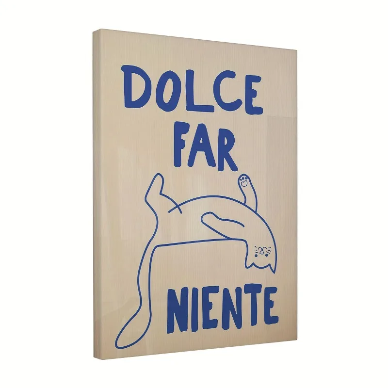 Lienzo con frase italiana "Dolce Far Niente", arte de pared, pintura de amante de los gatos azul Neutral, lienzo impreso moderno para decoración para sala de estar