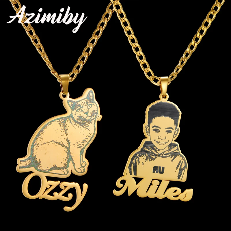 

Azimiby Laser-Marked Custom Nameplates Stainless Steel Engravings Pet Children's Photos Pendants Birthday Jewelry Gifts