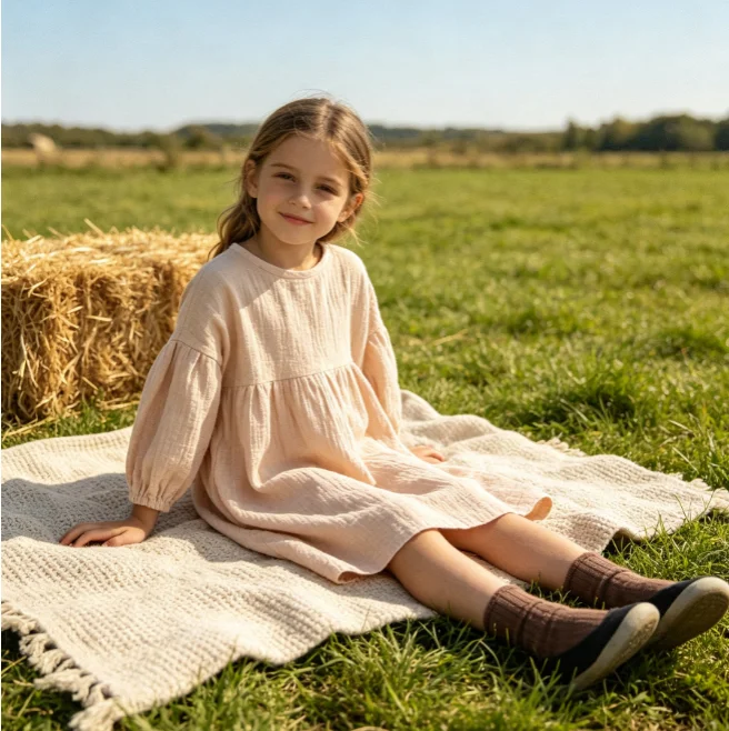 Girls Dress 2026 Spring and Autumn New Children's Clothes Girls Baby Temperament Loose Sleeve Casual Round Neck Dress