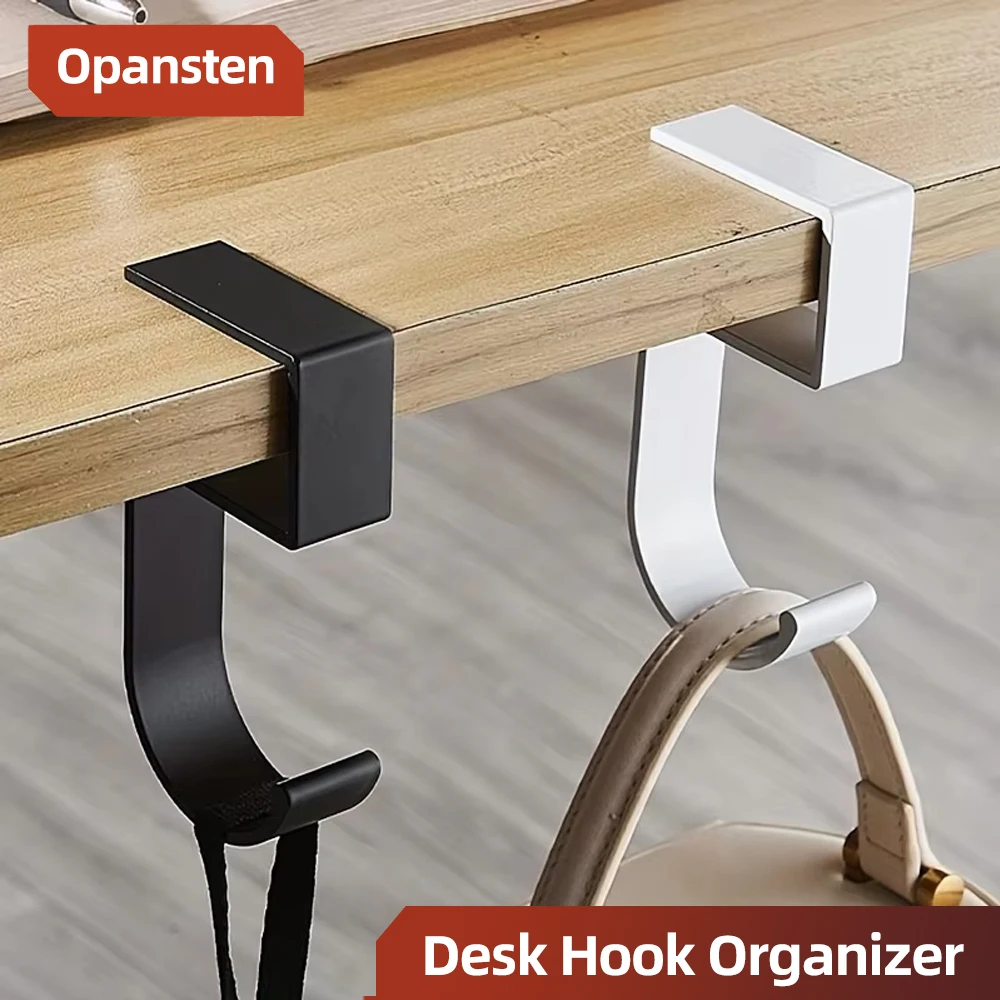 Organisateur de bureau en aluminium avec crochets antidérapants, design élégant noir et blanc, pour l'organisation des sacs et des fournitures de bureau ou d'étudiant