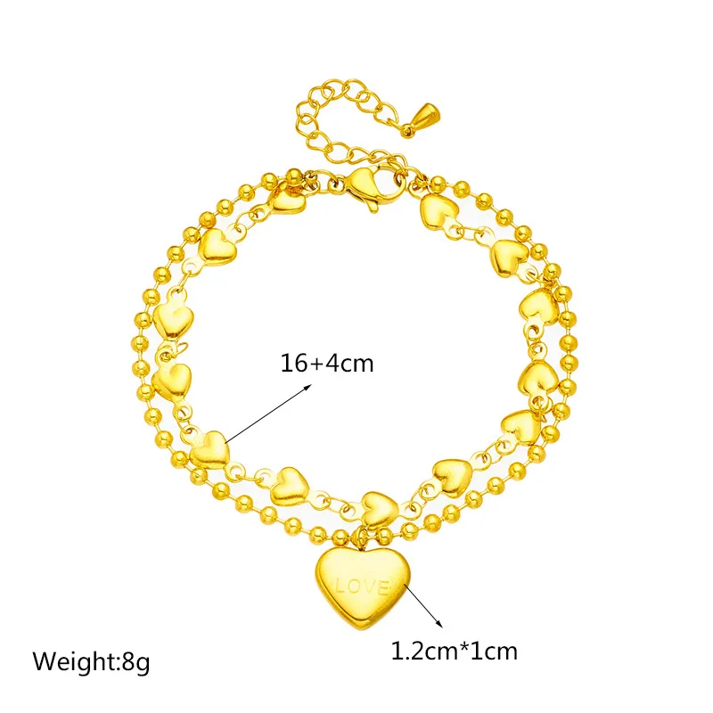 

10 Pieces Stainless Steel Double layered Love Pendant Round Bead Bracelet Stacked Creative Fashion Jewelry for Women