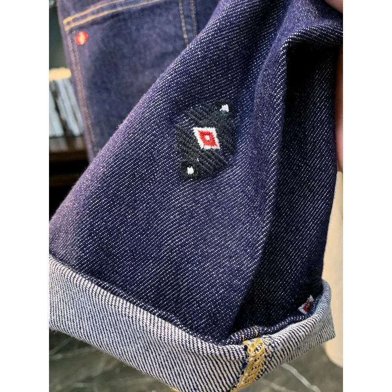 Summer thin denim shorts MEN'S embroidered slim fit elastic trend versatile fashion high-end luxurious straight casual capris