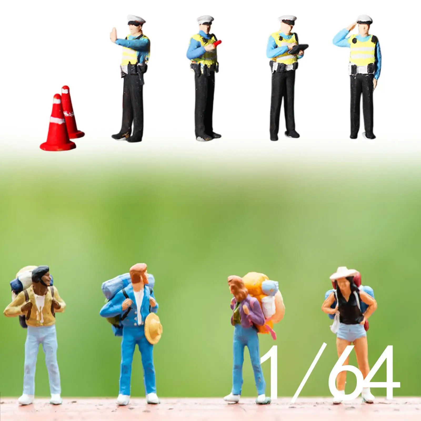 Miniature Traffic Police Figures 1/64 Scale Mini Traffic Cones