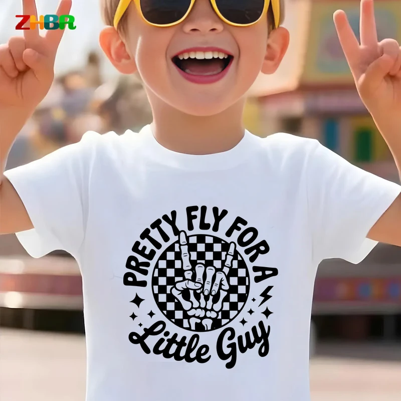 Camiseta para Niños, Diseño de Mano de Esqueleto Rockera, Informal, de Algodón, Manga Corta, para Niños y Niñas, Estilo Rock and Roll