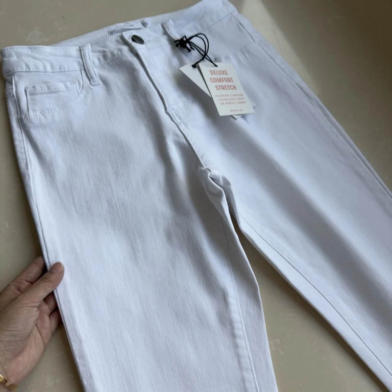 Summer White Thin Jeans Women's Casual Stretch Pencil Pants High Waist Slim Versatile Raw Edge Ankle-length Denim Trousers