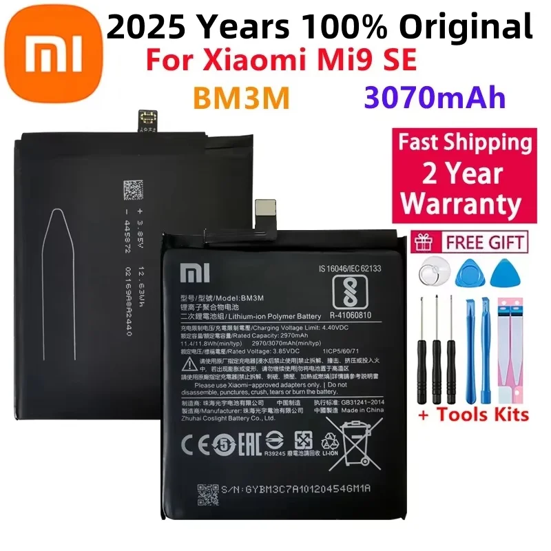 2025 Years Original Replacement Battery For Xiaomi Mi 9 SE Mi9 SE BM3M 3070mAh Genuine Phone Batteries Bateria Fast Shipping