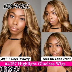 WowAngel 250% 13x6 HD Lace Front Wigs 4J27 Highlight Glueless Body Wave Wig Pre plucked Pre Bleached Brazilian Hair For Women